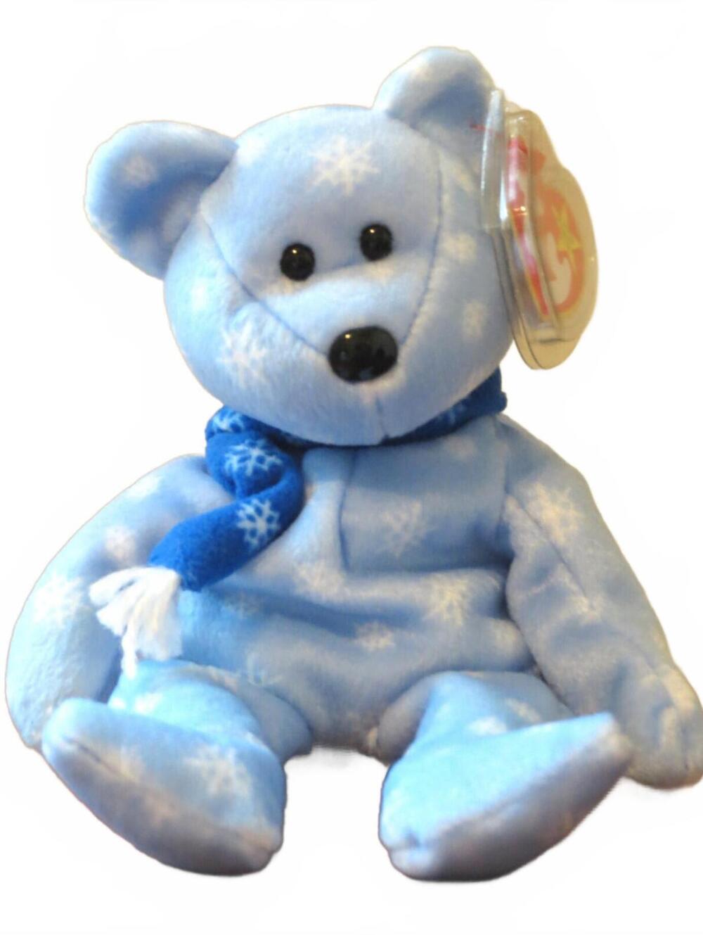 Ty Beanie Baby 1999 Holiday Christmas Teddy Bear Blue Snow 8" Plush